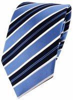 Tigertie Seidenkrawatte Blau Hellblau Dunkelblau Weiß Gestreift - Krawatte Seide