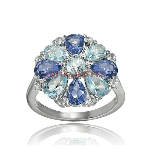 925 Argent Sterling Clouté avec Naturel Bleu Apatite Pierre Précieuse