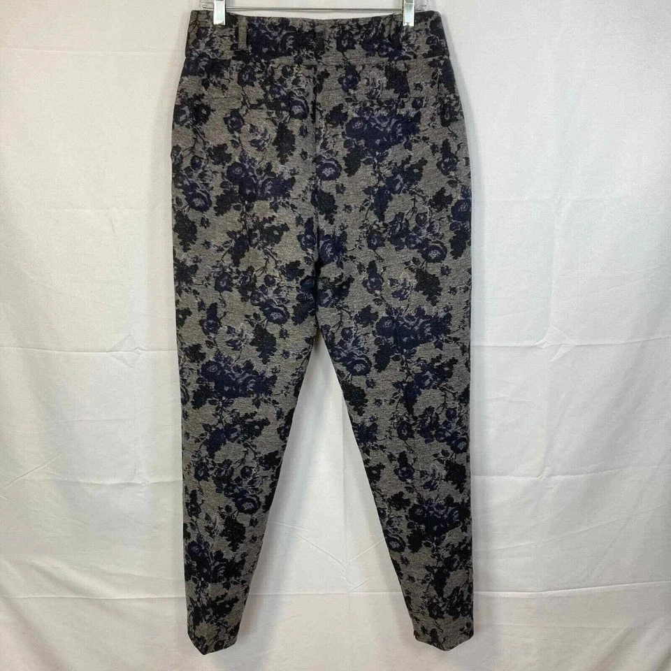 O'2nd Pantalones Mujer Talla 8 Gris Azul Marino Floral Lana Vestido Tiro Alto Cónico Grueso Foto 3 de 4