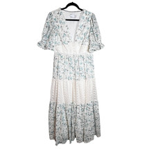 Asos Design Midi Dress 12 Eyelet Tiered Tea Floral Embroidered Boho Prairie