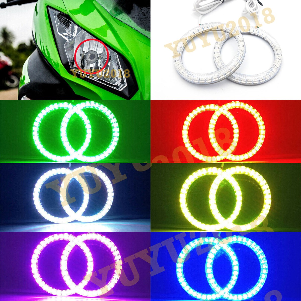for kawasaki Ninja 300 13-17 headlight RGB LED halo ring angel eye