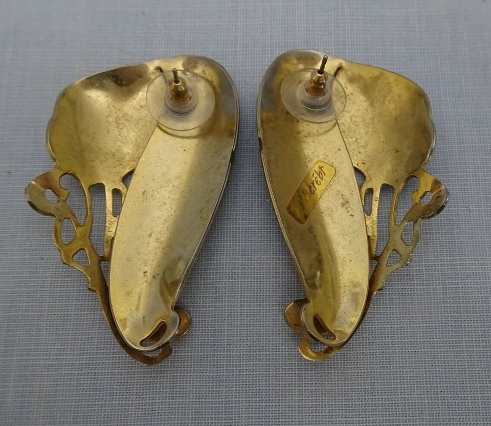 Vintage Signed Berei Stunning Gold Tone & Indigo Blue Pierced Earrings - Image 2 of 4