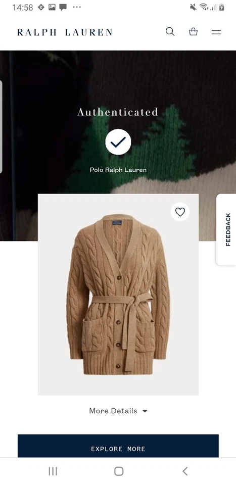 Polo Ralph Lauren Camel коричневый шерсти и кашемира галстук вязаный кардиган XS  - Изображение 3 из 4