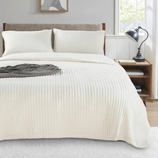 Ultra Soft Ivory Quilt Set - Oversized King with 2 King Shams, Machine Washable