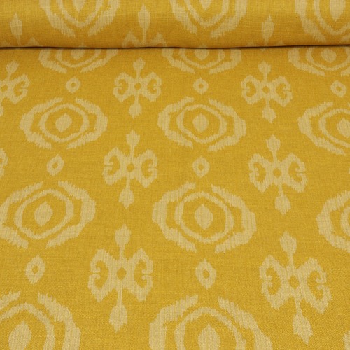 Bali Ikat Fabric Mustard Yellow Linen Tribal Curtains Upholstery Cushions - Picture 3 of 6