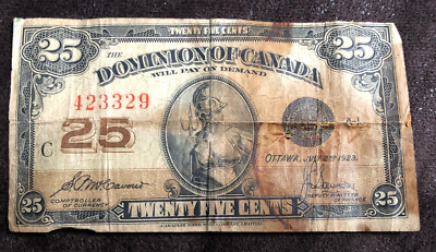 1923 DOMINION OF CANADA 25 CENTS BANKNOTE, McCavour-Saunder
