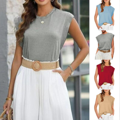 / Damen Basic Short Soft T-Shirt Rundhals Slim Fit Solid Sleeve Tank Top  