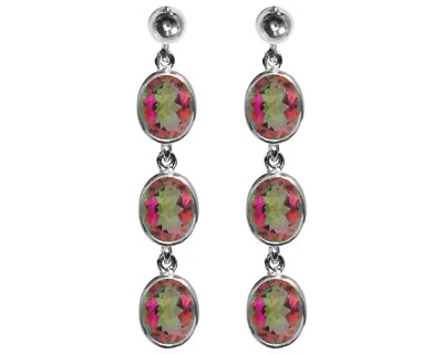 Plata de Ley Natural Mystic Topacio Ovalado Triple Colgante Pendientes GB - Imagen 1 de 4