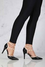 WOMENS STRAPPY POINTED TOE HIGH STILETTO HEEL STUD DETAIL EVENING PARTY SHOES