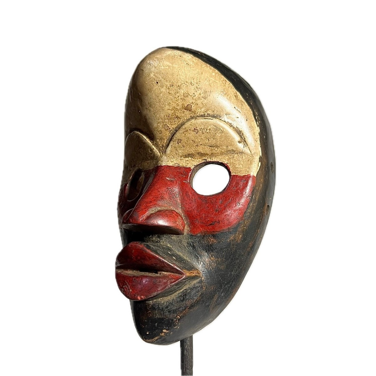 African Dan Mask Carved Tribal Face Art Red Black Coast Vintage