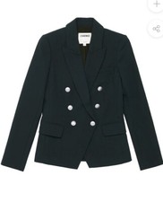 L’agence Mckenzie Navy Blue Blazer Jacket 12 Double Breasted Silver Buttons