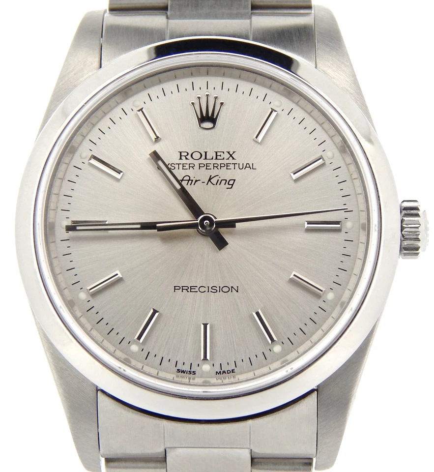 Rolex Air King Hombres Acero Inoxidable Reloj Oyster Banda Esfera Plateada Zafiro 14000M