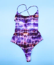 Ayra Swim Medium One Piece Swimsuit Purple Unpadded Strappy Thong Stretch New