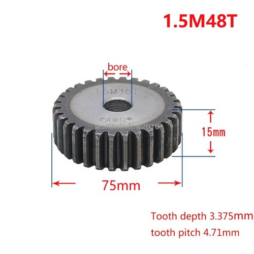 45# Ingranaggio a Spurone Acciaio 1.5M12T-60T Metal Mod 1.5 Pignone Ingranaggio 12-60 Denti Moter Gear - Foto 49 di 61