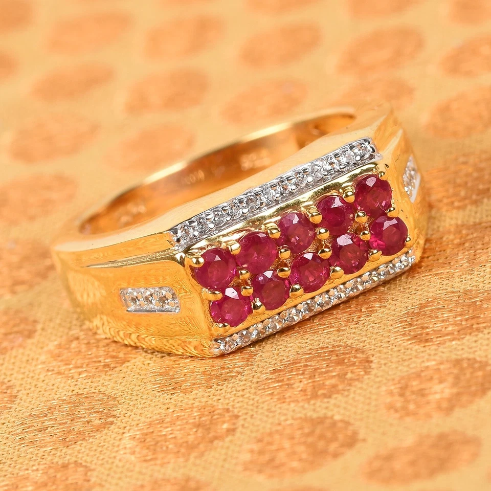 anillo rubí creado en laboratorio para hombre, anillo de plata chapado en oro para hombre, anillo de compromiso para hombre Foto 2 de 4