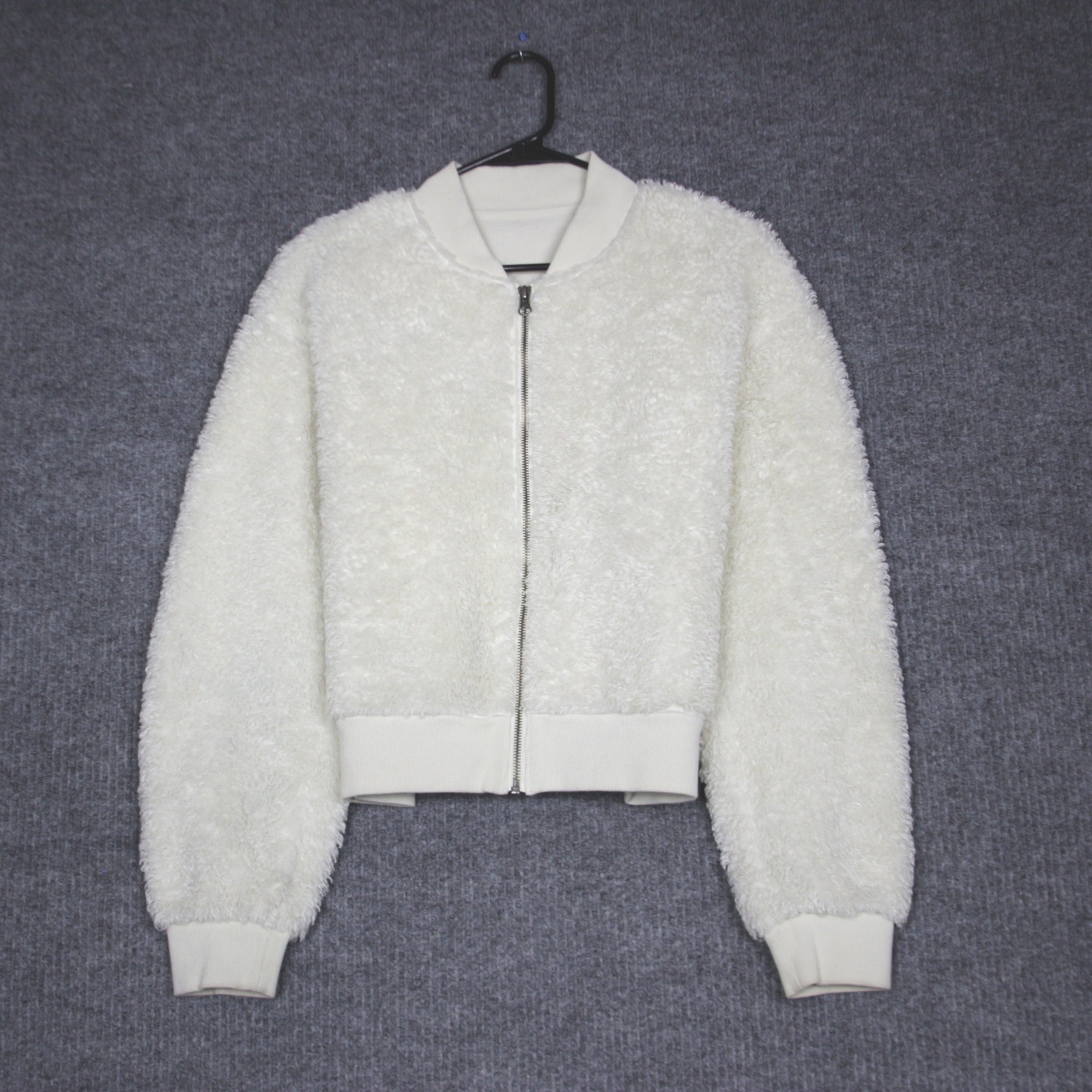 Uniqlo Cream Sherpa Fleece Bomber Jacket Zip Up Women's Size M