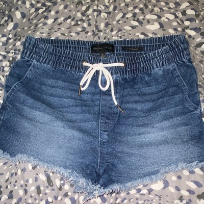 Kendall + Kylie The Jogger Short Women's Blue Denim Elastic Waist Pockets Size M