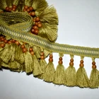 2.28 yds (82") Samuel & Sons CABANA BEADED TASSEL FRINGE Fern Green 3.5"w  Trim