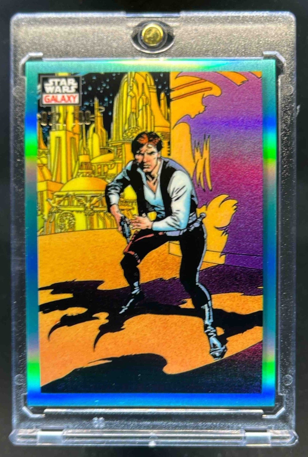 2023 Topps Chrome Star Wars Galaxy Han Solo Draws! Aqua Refractor #/199