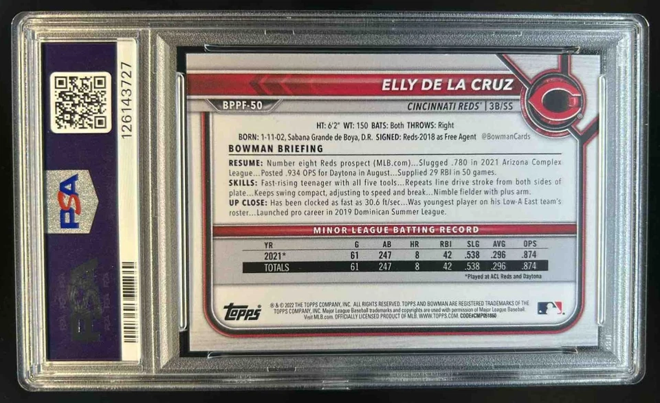 2022 Bowman 1st Edition Elly De La Cruz #BPPF-50 Reds PSA 10 - Image 2 of 2