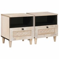Nachttisch 2Er Set Weiß 40X33X46 Cm Holzwerkstoff Kommode Schlafzimmer