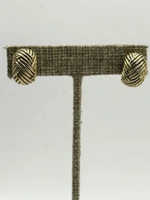 Gold Tone Braided Cross Hatch Patterned Clip On 