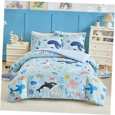 Joyreap 3pcs Cotton Twin Size Comforter Set for Kids, Twin (68"x88") Ocean Blue