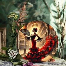 Flamenco Passion Spanish Dance Red Dress Fan Aluminum Sign