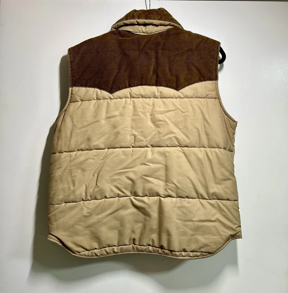 Chaleco acolchado Western Wrangler Western marrón tostado vintage años 70 80 L yugo en EE. UU. Hecho en EE. UU. Foto 2 de 4