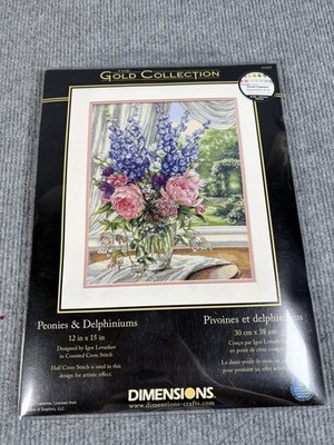 Dimensions Gold Collection Peonies & Delphiniums Cross Stitch Kit 35257 NEW