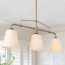 32 in. Modern Deep Gold Island Chandelier 3-Light Linear Dining Room Hanging Lig
