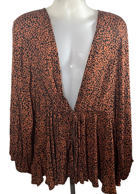 Torrid Leopard Print Cardigan Size 3 Plus Boho Peplum Open Front Waist Tie Rayon