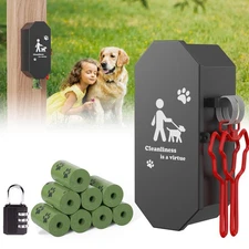 Dog Poop Bag Dispenser Wall Mount with 2Pcs Holders and 8 Rolls of Waste Bag,...