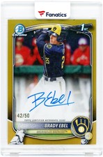 Brady Ebel Brewers Signed 2025 Bowman Chrome Prospects Gold #CPA-BE #42/50 Card