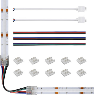 10Pcs 4PIN Transparent COB Connectors for RGB COB Light Strips Solerless Connect