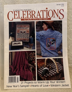 1994 Leisure Arts Celebrations WINTER Cross Stitch/Craft Patterns Leaflet - GUC