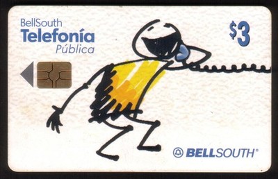 $3 Cartoon: Monkey Man On The Phone (Bellsouth Chip Card) USED Phone Card