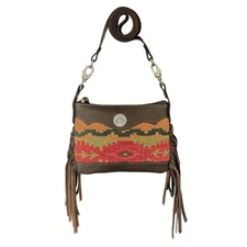 American West Womens Woven Tapestry 8in Multi-Color Leather Crossbody Bag OS