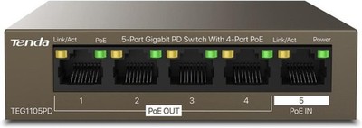Tenda TEG1105PD 5-Port Gigabit PD Desktop Switch mit 4-Port POE/POE+ Extendern