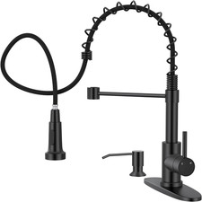 Matte Black Kitchen Faucet with Soap Dispenser  Pull-Down Sprayer