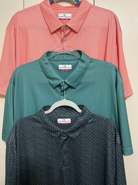 Lot of 3 Grand Slam Men’s XL Golf Polo Performance Shirts Peach, Green & Black