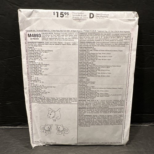 McCall's Crafts Helen Beverlin Calico Haustiere Stofftiere Muster M4893 OSZ UC - Bild 2 von 3