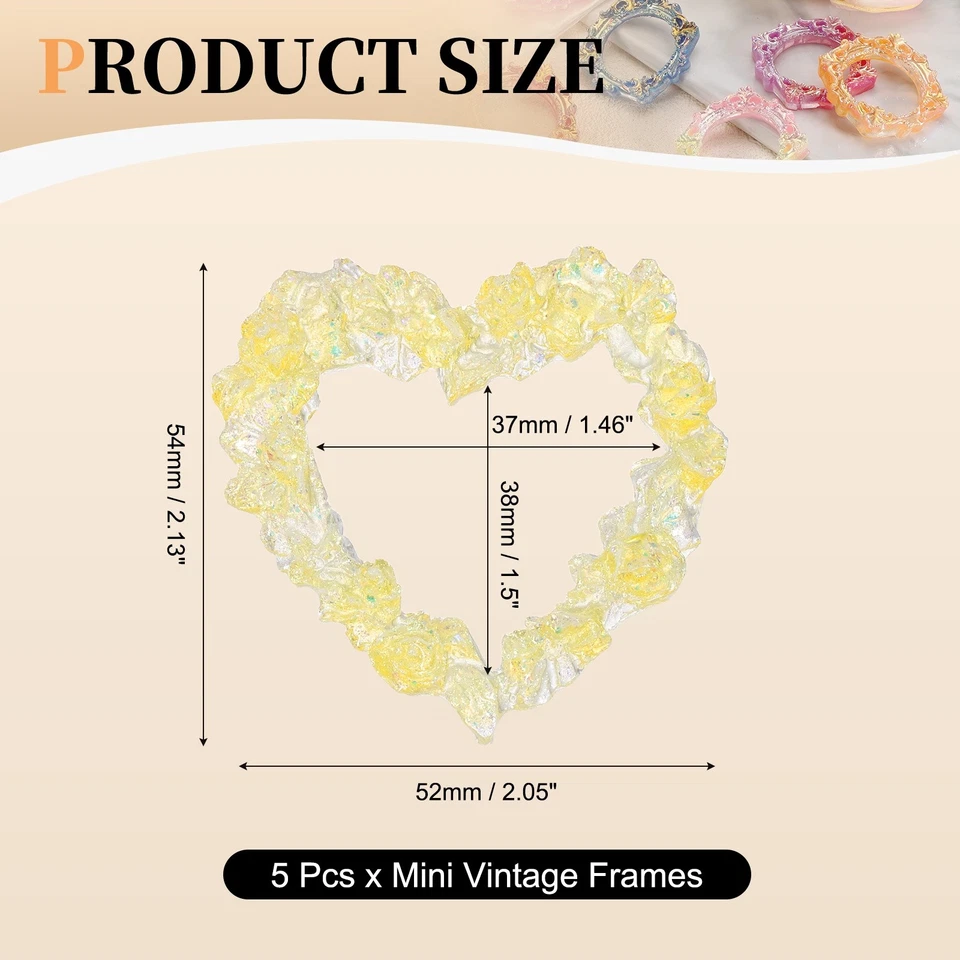 5Pcs Mini Vintage Bilderrahmen, 1.5x1.5" kleine Resin Fotorahmen, für Gelb - Bild 2 von 4