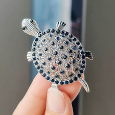 Whimsical Sea Turtle Brooch Silver Rhinestone Ocean Animal Pin Summer Jewelry Gi