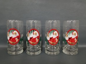 VTG Set 4 Coca-Cola Libbey Holiday Santa Glasses Holly Garlands 6.25"