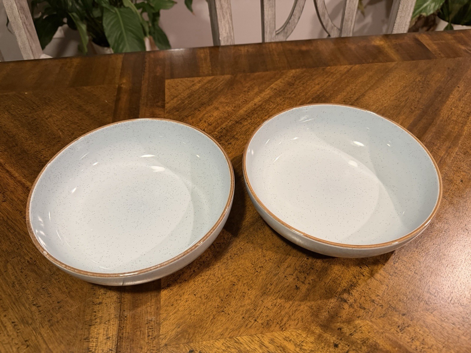 Set Of 2 Two Teal Speckled Over & Back Options Large Pasta Bowls 8 1/4"