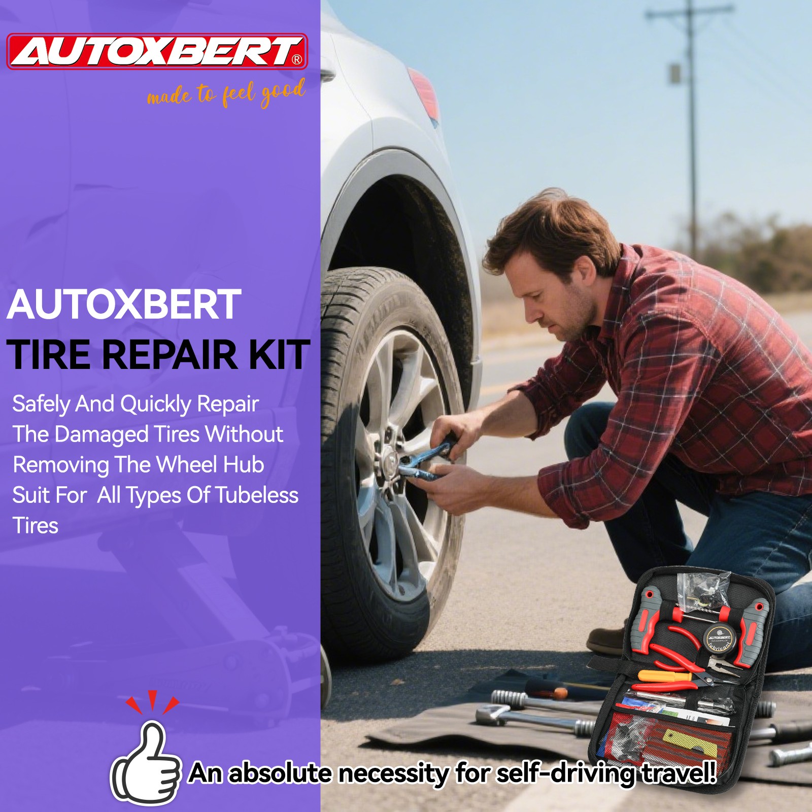 AUTOXBERT Tire Repair Kit Tire Recovery Tool Offroad Plugs For Tubeless Tire