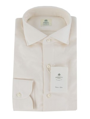 $500 Luigi Borrelli Off White Cotton Blend Shirt - Slim - (LB1231254)