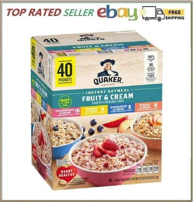 Quaker Instant Oatmeal Fruit & Cream, Variety Pack, 40-count (Total 42.3 oz)