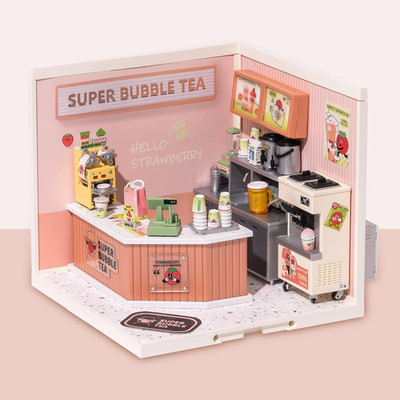 Double Joy Bubble Tea Mini Building Blocks Kit, Miniature Plastic House DIY 